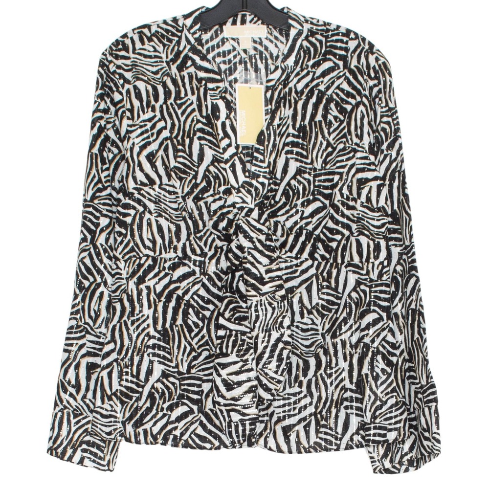 NWT Michael Kors Top Zebra Y2K Safari Abstract Boho Statement Bold Button Small